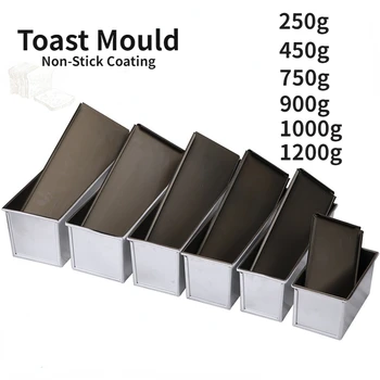 250g/450g/750g/900g / 1000g Alüminyum alaşımlı siyah yapışmaz kaplama Tost kutuları Ekmek ekmek tavası kek kalıbı pişirme aracı kapaklı