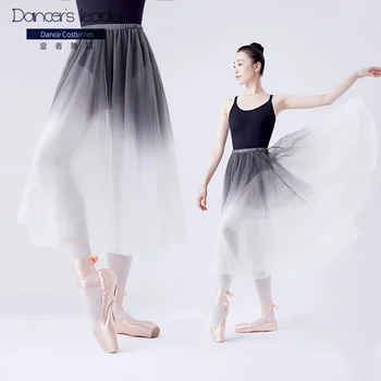 Kadınlar Uzun Şifon Bale Etekler Yetişkin dans eteği Yumuşak Degrade Gri Bale Elbise Dans Kostümleri Yetişkin Kız için Balerin