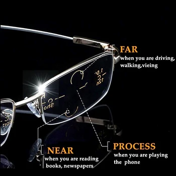 Metal Titanyum İlerici Multifokal okuma gözlüğü Erkekler Kadınlar Anti mavi ışık Presbiyopik gözlük yarım Çerçeve Yüksek Kalite