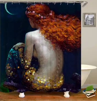 Seksi Mermaid Duş Perdesi Güzel Kız Komik Su Geçirmez Duş banyo perdesi kancalı perde Polyester Boyama