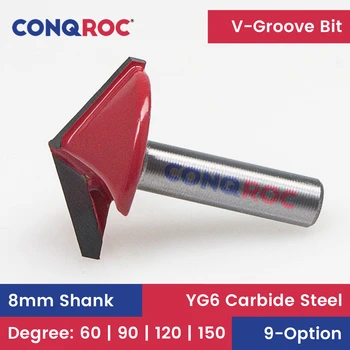 8mm Shank V-Oluk Yönlendirici Bit Tungsten Karbür CNC Ahşap Yazı freze kesicisi 9-Seçeneği 60 | 90 | 120 | 150 Derece