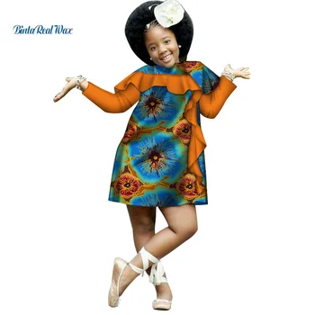 Güzel Kızlar Pamuk Afrika Giysi Dashiki Ankara Baskı Elbiseler Çocuklar Çocuklar için Bazin Riche Afrika Tarzı Giyim WYT206