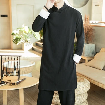 Çin Tarzı Elbise Tang Takım Elbise Pamuk Hattı Uzun Eğik Toka Hanfu 2020 Antik Stil Ceket Ulusal Tarzı Elbiseler Kıyafeti Erkekler