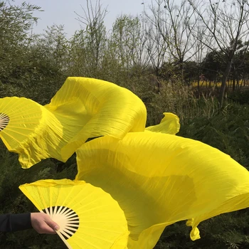 Yeni Varış saf Sarı Bambu+ 100% Gerçek İpek Fan Peçe Oryantal Dans veya Sahne Gösterisi için 180 cm Uzunluk