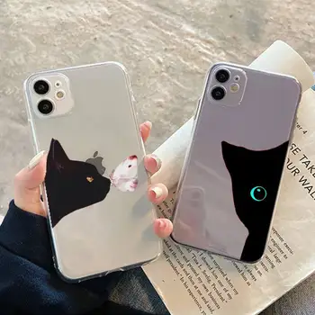 Sevimli siyah kedi Telefon Kılıfı için iphone 13 11 12 pro XS MAX 8 7 6 6S Artı X 5S SE 2020 XR durumda