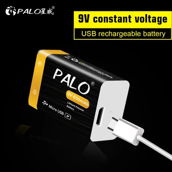 PALO 9 V şarj edilebilir pil mikro usb 9 Volt li ion pil şarj edilebilir 9 V Lityum piller için Mikrofon Metal dedektörü Oyuncak