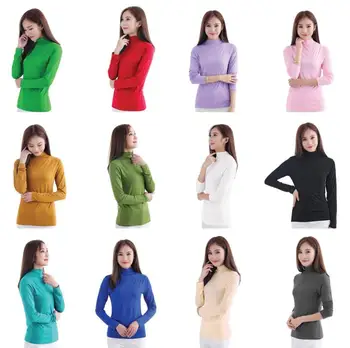 12 Renk kadın elbiseleri Müslüman Temel Bluzlar Dubai Türk Üstleri Uzun kollu Şalvar Üst Mujer yüksek yakalı tişört Müslüman Tunik