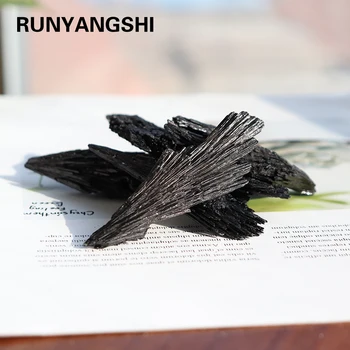Runyangshi 1 adet Doğal Kuvars Kristal Jet taş Küme siyah turmalin Mineral Örneği Şifa Orijinal cevher işareti