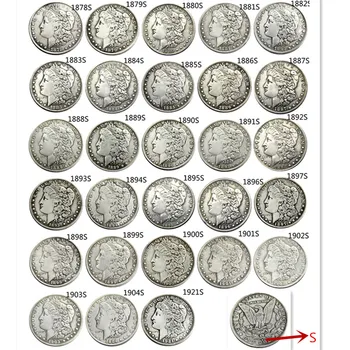 ABD Tam Set (1878-1921) S 28 adet Morgan dolar Gümüş Kaplama Kopya Paraları