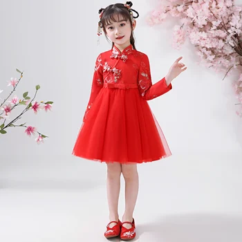 Çin Çiçek Kız Elbise Düğün Kızlar İçin Cheongsam Elbise Çin Hafu Çocuklar Elbiseler Bebek Geleneksel Giysiler Yeni Yıl Elbise