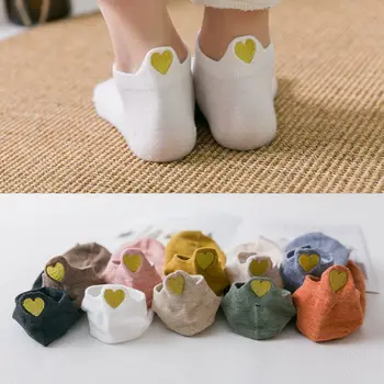 Satış! 5Pairs Yeni Kalp Çorap Kadın Pamuk Çorap Ayak Bileği Kısa Sevimli Kalp Rahat Komik Çorap Moda Çorap