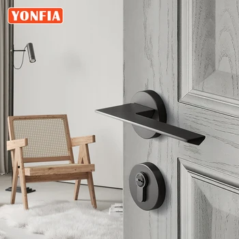 YONFIA A8046R01 Minimalist Kare Siyah Modern İç Kapı Kolu Yeni Altın Ev Kolları Kapı Kolları Banyo ahşap kapı