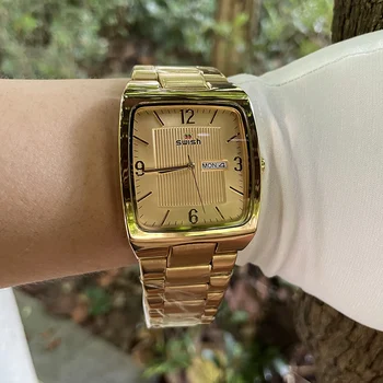 HOMOSEKSÜEL Relogio Masculino Lüks Altın Kare quartz saat Erkekler için Hafta İçi Tarih Takvim Hassas Timepiece 40mm Kol Saati