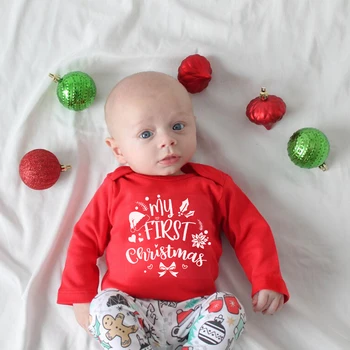 Benim İlk Noel Bebek Bodysuit bebeğin 1st Noel Tulum Giysileri Yenidoğan Erkek veya Kız Toddler Noel Gömlek %100 % Pamuk