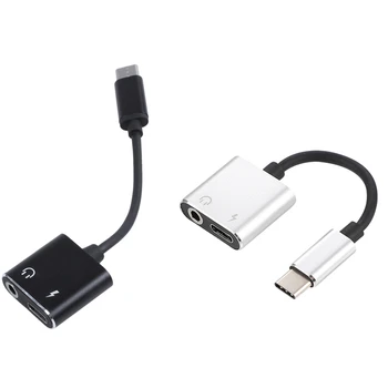 2X C Tipi Adaptör Aux Ses Adaptörü USB C Tipi 3.5 Mm Kulaklık Jakı İçin Xiao mi mi 6 olmadan 3.5 Jack(Siyah ve Gümüş)