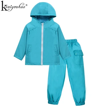 2019 Çocuk giyim setleri Bahar Sonbahar Kız Elbise Yağmurluk Erkek Spor Takım Elbise Su Geçirmez Kız Ceket + Pantolon Çocuk Giyim setleri