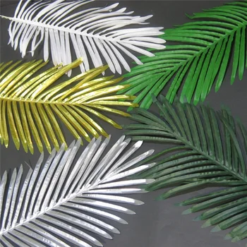 1 adet Yapay Kwai Yaprak Altın Yeşil Gümüş İpek Palmiye Yaprakları Doğum Günü Partisi Süslemeleri Ev Dekor İçin