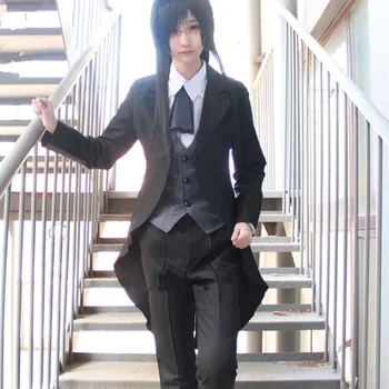 Kobayashi-san Chi Hayır Maid Ejderha Anime Cosplay Adam Kadın Fafnir Siyah Suit Cosplay Kostüm Gömlek + yelek + Ceket + pantolon + kravat