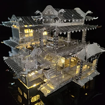 Bulmaca DIY Odası Dekor El Yapımı Ev Dekorasyon Aksesuarları Metal Yapı Inn 3D Stereo Juxianlou Modeli Oyuncak Sanatları Bahçe