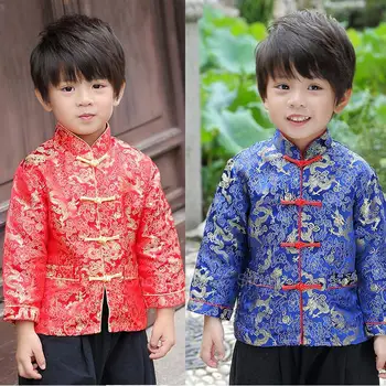 2022 Yeni Yıl Çin Çocuk Tang Takım Elbise Uzun Kollu Retro Ejderha Nakış Etnik Geleneksel Tarzı Hanfu Takım Elbise Üç Renk