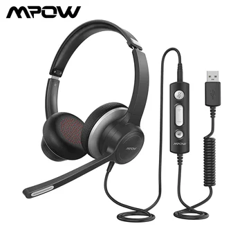 Mpow HC6 Kablolu Kulaklıklar USB 3.5 mm bilgisayar kulaklığı Mikrofon İle Gürültü İptal Ses Kartı Skype Çağrı Merkezi Bilgisayar
