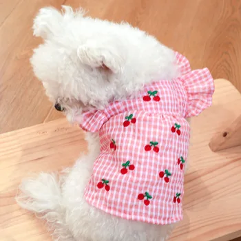 Marka Tasarımcısı Pet Köpekler Elbise Tekne Boyun Kiraz Baskı Giysileri Küçük Köpekler için Güzel Pembe Kedi Etek Mini Kıyafet Evcil Hayvan Giyim