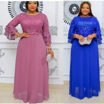 Artı Boyutu Afrika Dantel Şifon Elbiseler Kadınlar İçin 2022 Yaz Fırfır uzun elbise Zarif Parti gece elbisesi Cosplay Kostüm