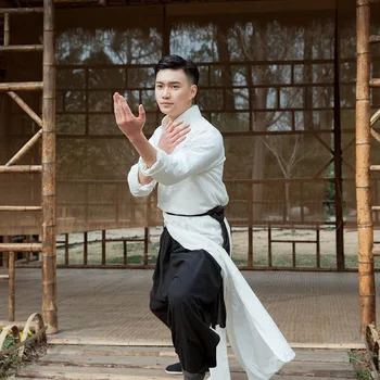 Erkekler Retro Çin Tarzı Shaolin Keşiş Kung Fu Tai Chi Elbiseler Antik Oryantal Vintage Pamuk Keten Tang Takım Elbise Hanfu Kıyafeti Kostümleri