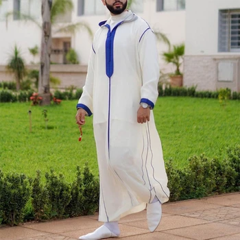 Ramazan Moda Uzun Kaftan müslüman çarşaf Gömlek Gençlik Qamis Homme Gevşek Casual Yaka Boyun İslam Giyim Mens için
