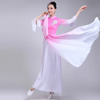 Çin tarzı Hanfu hmong klasik dans kostümleri kadın zarif peri fan dans Yangko dans performansı kostüm