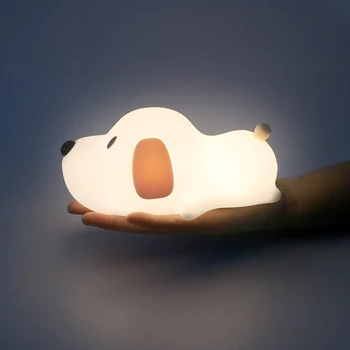 2 Renk Kısılabilir Zamanlayıcı Şarj Edilebilir Dokunmatik Sensör Silikon Yavru Lamba Köpek LED Gece Lambası Çocuklar için Bebek Hediye