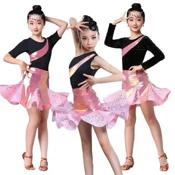 Yeni 2021 Çocuk Latin Dans Elbise Bölünmüş Dans Etekler Eğitim Kıyafetleri Sonbahar Kış Sınıf Muayene Düzenleme Elbise