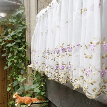 Fransız Pastoral Kısa Perdeler Mutfak Kapı Tül Dolap Dekorasyon Çiçek Dantel Dantel Yarım Perde