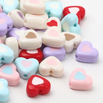 20 adet 13X15MM Şeker Renk Kalp Şekli Akrilik Boncuk Gevşek halka boncuk Takı Yapımı İçin Bilezik DIY Aksesuarları