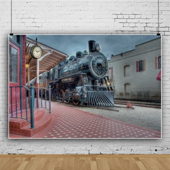Laeacco Eski Vintage Tren İstasyonu Demiryolu Saat Merdiven Parti Portre Doğal Fotoğraf Arka Plan Fotoğraf Zemin Photocall