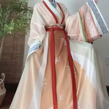 Çince Geleneksel Elbise Kadınlar Antik Çin Hanfu Setleri Kadın Karnaval Cosplay Kostüm Partisi Degrade Turuncu Yeşil Hanfu Seti