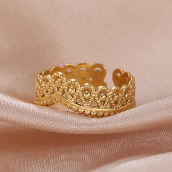 Skyrim Taç Düğün Band Yüzük Kadınlar Paslanmaz Çelik Altın Renk Zarif Parmak Yüzük moda takı sevgililer Günü Hediyesi Yeni
