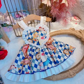 Bebek yaz kız Alice mavi kalp şekli askı elbise Doğum günü tatil için rahat