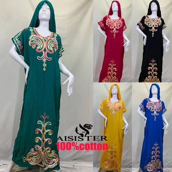 Pamuk Müslüman Setleri kadın Namaz Konfeksiyon Dubai Abaya Nakış Kısa Kollu Büyük pamuklu eşarp Uzun Hicap Elbiseler Djellaba