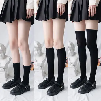 JK Kadın Çorap Sevimli Siyah Beyaz Kadife Lolita Uzun Çorap Düz Renk Uyluk Diz Yüksek Moda Kostüm Cosplay Seksi Naylon Çorap
